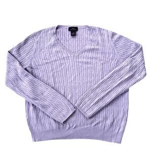 Brooks Brothers Sweater Womens Sz Large Purple Cable Knit V Neck Cashmere Blend